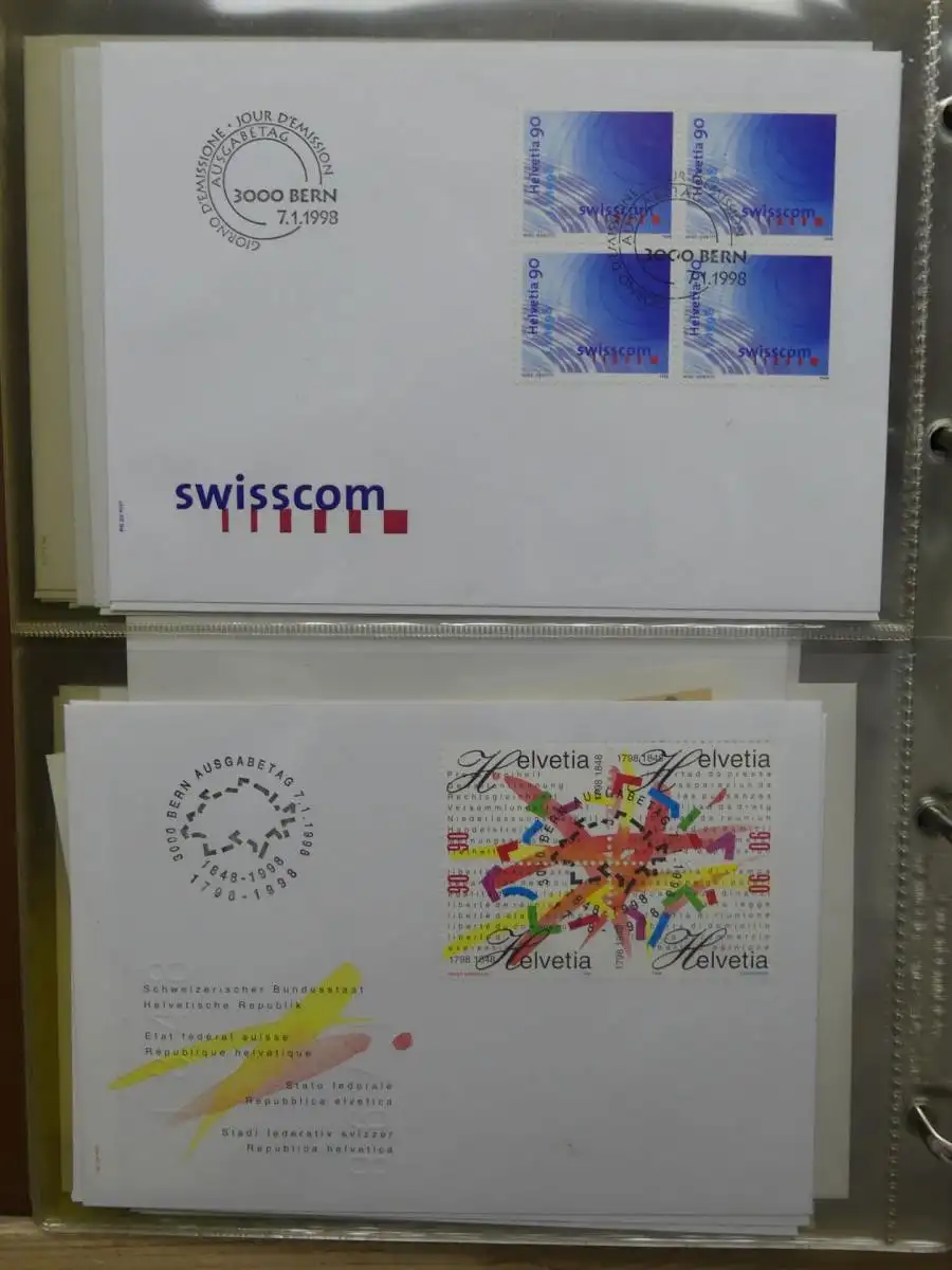 Schweiz Sammlung ab 1997 nur FDC Ersttagsbriefe einzeln und Viererblocks #LW849