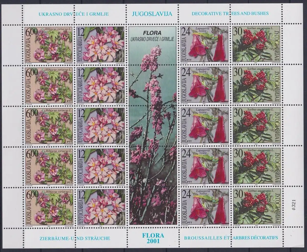 Jugoslawien 3027-3030 postfrisch als Zd-Bogen, Blumen #NE532