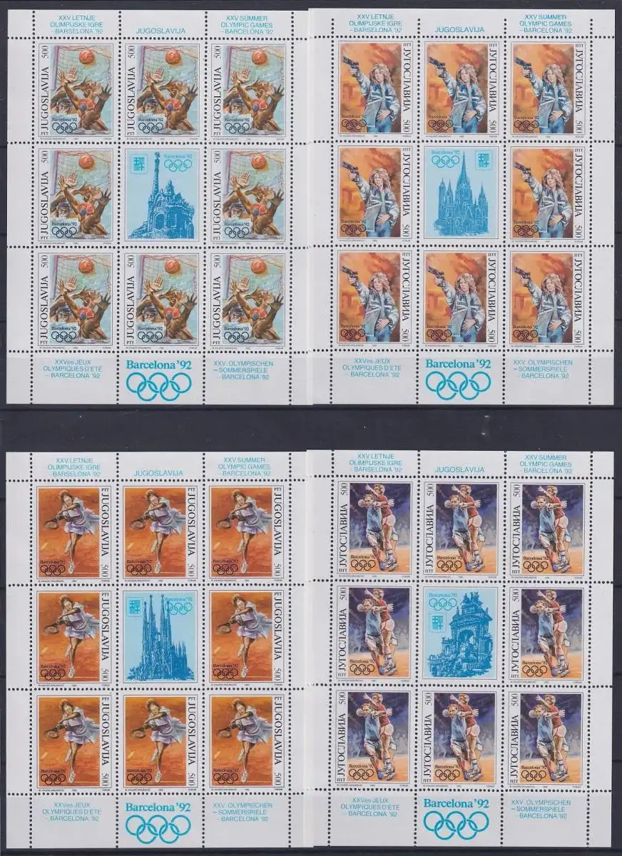 Jugoslawien 2538-2541 postfrisch als Kleinbögen, Olympische Spiele #NE594