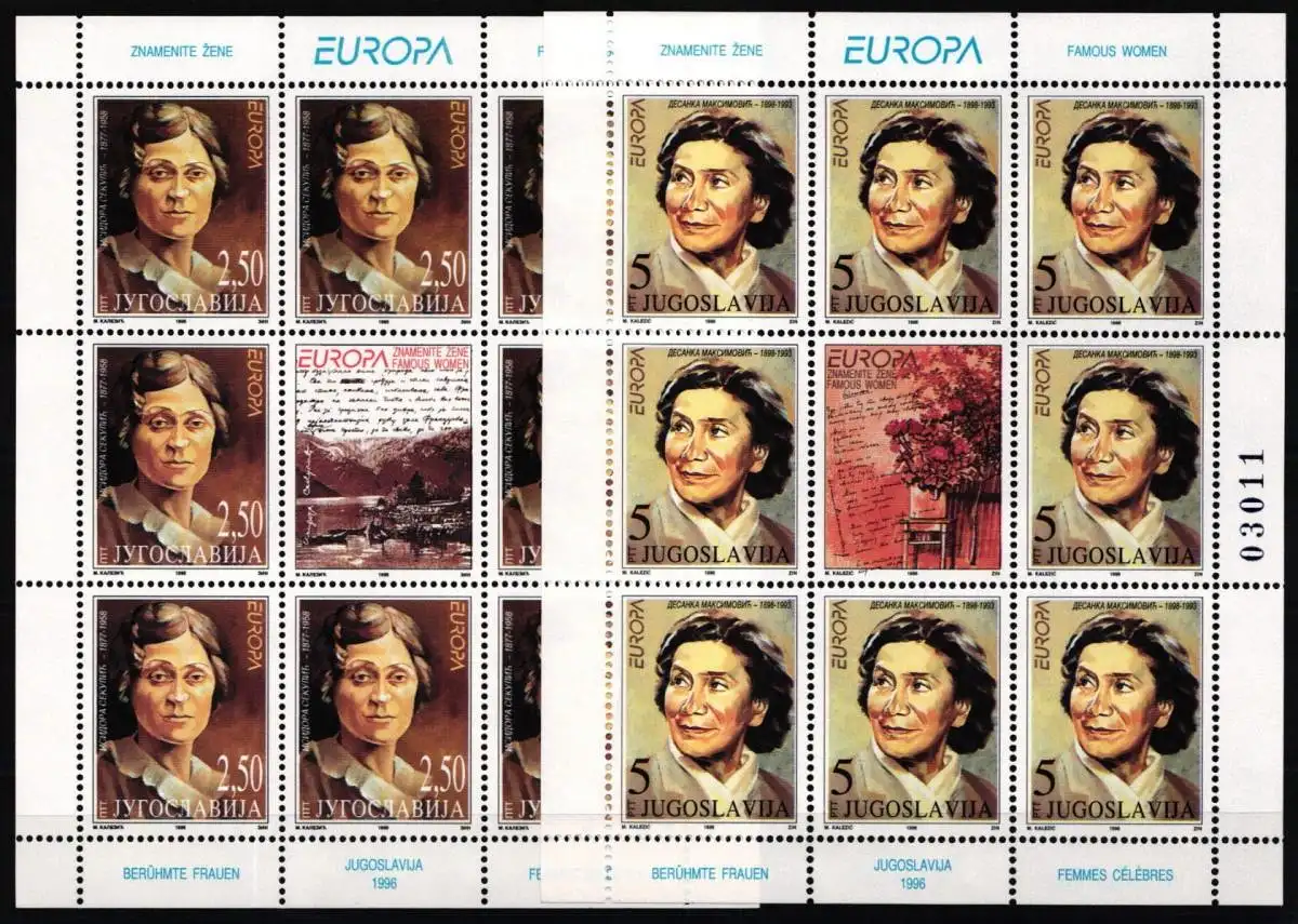 Jugoslawien 2777-2778 postfrisch als Kleinbögen, Cept #NE580