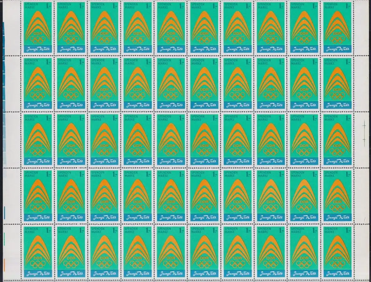 DDR Spendenmarken I postfrisch als 50er Bogen mit DV DWD II #NE205