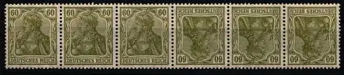 Deutsches Reich K 4 postfrisch 6er Streifen, außen Marken Falz, KD ** #NG854