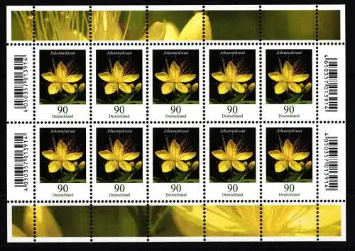 BRD 3304 postfrisch als Kleinbogen mit EAN, Dauerserie Blumen, Nominale #GL512