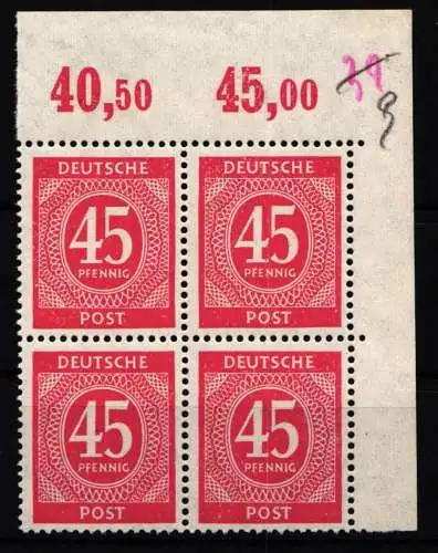 Alliierte Besetzung 931 P OR ndgz postfrisch 4er Block vom Eckrand #NJ316