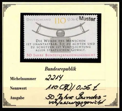 BRD Bund 2214 postfrisch Mustermarke #NJ278