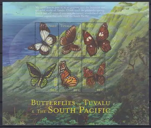 Tuvalu 921-926 postfrisch als Zd-Bogen, Schmetterlinge #NF277