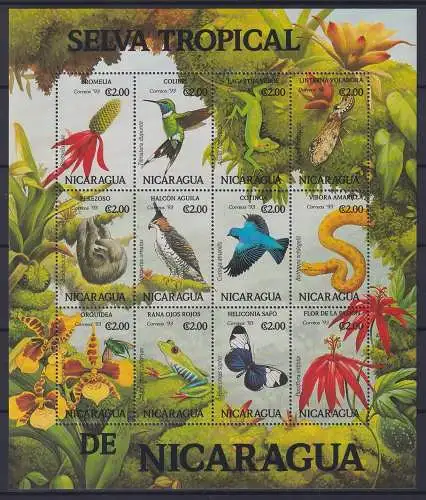 Nicaragua 3236-3247 postfrisch als Zd-Bogen, Wildtiere #NF281