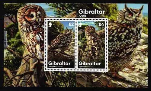 Gibraltar Block 145 postfrisch Eulen, Vögel #NE966