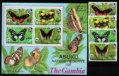 Gambia Block 5 + 402-405 postfrisch Schmetterlinge #NE933