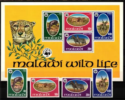 Malawi Block 52 + 297-300 postfrisch Wildtiere #NE945