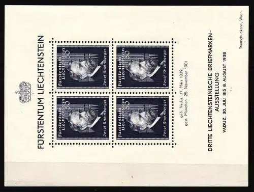 Liechtenstein Block 3 postfrisch Briefmarkenausstellung #NF152