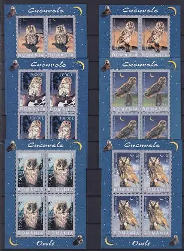 Rumänien 5729-5734 postfrisch als 4er Blöcke, Eulen #NF222