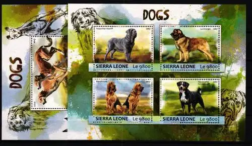 Sierra Leone 8310-8313 und Block 1191 postfrisch Kleinbogen / Hunde #KC517