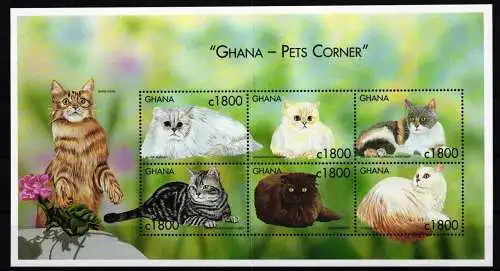 Ghana 3163-3168 postfrisch Kleinbogen / Katzen #KC537