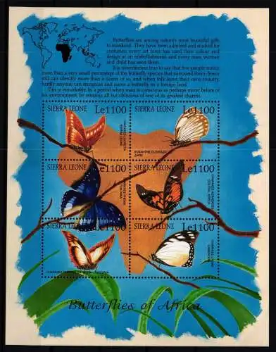 Sierra Leone 3974-3979 postfrisch Kleinbogen / Schmetterlinge #KC619
