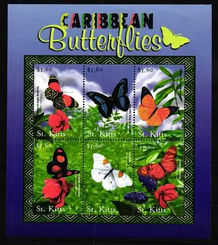 St. Kitts 565-570 postfrisch Kleinbogen / Schmetterlinge #KC675