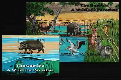 Gambia 4449-4454 und Block 565 postfrisch Kleinbogen / Wildtiere #KC681