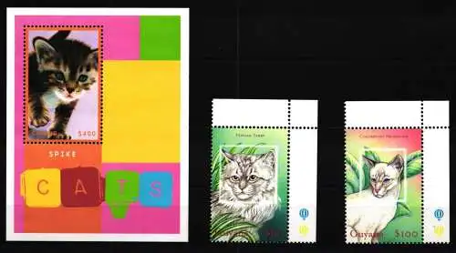 Guyana 7134 und 7135 und Block 693 postfrisch Katzen #KC661