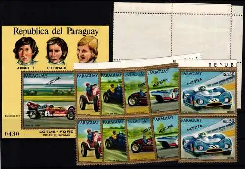 Paraguay 2287-2296 und Block 180 postfrisch mit Aufdruck MUESTRA / Autos #KC756