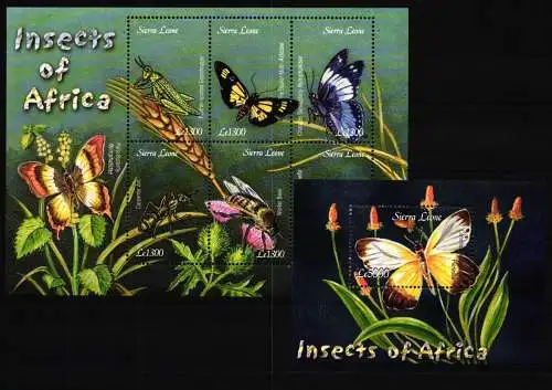 Sierra Leone 4351-4356, Block 565 postfrisch Kleinbogen / Schmetterlinge #KC710