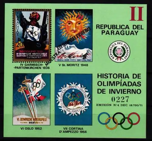 Paraguay Block 184 mit Aufdruck MUESTRA postfrisch Olympische Spiele #KC753