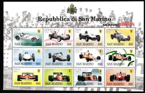 San Marino 1758-1769 postfrisch als ZD-Bogen, Rennautos #NE705