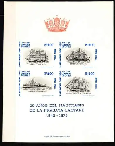 Chile Gedenkblatt mit 838-841 geschnitten postfrisch Schiffe #NE795