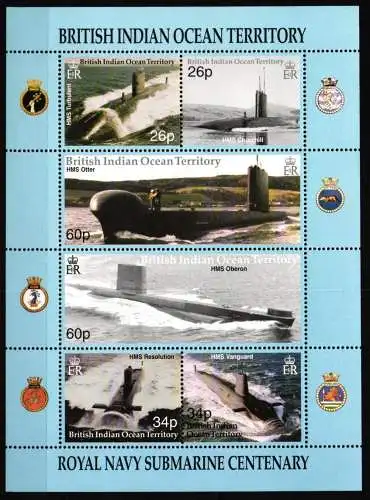 Britisches Terr. Ind. Ozean 260-265 postfrisch als ZD-Bogen, U-Boote #NE786