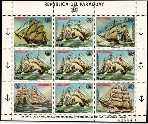 Paraguay 3676 postfrisch als Kleinbogen, Schiffe #NE791