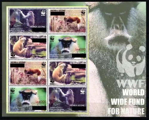 Sierra Leone 5071-5074 postfrisch als ZD-Bogen, Affen #NE830