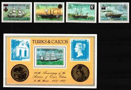 Turks und Caicos Block 68 + 791-794 postfrisch Schiffe #NE796
