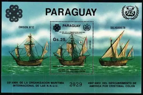 Paraguay Block 393 postfrisch Schiffe #NE792