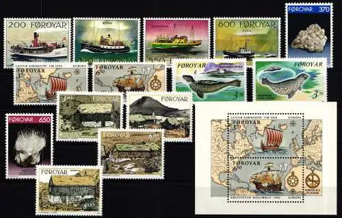 Dänemark Färöer Jahrgang 1992 mit 227-242 postfrisch #KG493