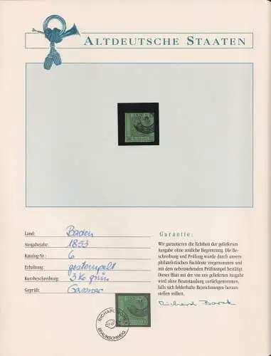 Baden 6 gestempelt mit Borek Garantie #NK504