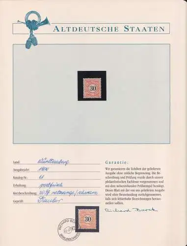Altdeutschland Württemberg 61 postfrisch mit Borek Garantie #NK556