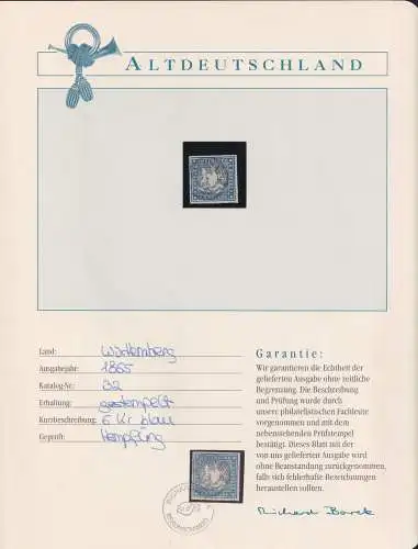 Altdeutschland Württemberg 32 gestempelt mit Borek Garantie #NK552