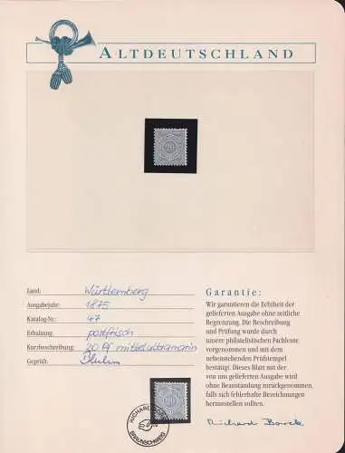 Altdeutschland Württemberg 47 postfrisch Borek Garantie #NK553