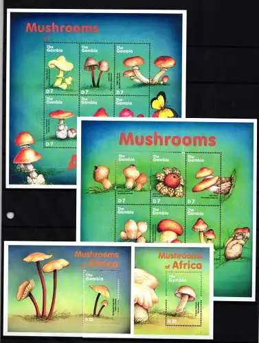 Gambia 3616-3627 und Block 464 und 465 postfrisch Kleinbogensatz / Pilze #HQ174