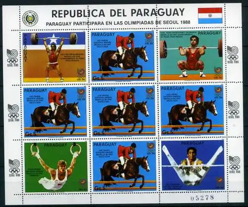 Paraguay Kleinbogen 4053 postfrisch Olympiade 1988 #NK577