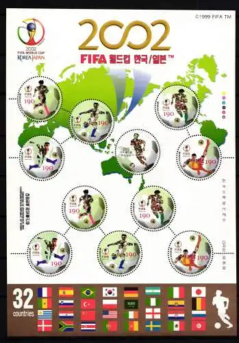 Korea Süd 2244-2248 postfrisch Fußball WM 2002, als ZD-Bogen #IG876