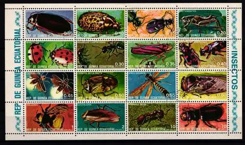 Äquatorialguinea 1370-1385 gestempelt Zusammendruckbogen / Insekten #JA533