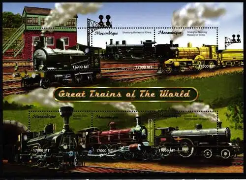 Mocambique 2781-2786 postfrisch als Kleinbogen Eisenbahn Lokomotive #NP161