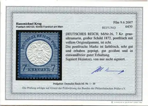 Deutsches Reich 26 postfrisch Befund Krug BPP #NJ713