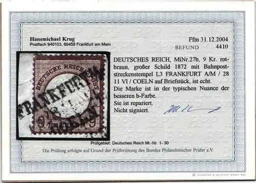 Deutsches Reich 27 b gestempelt Befund Krug BPP, Mängel #NJ711