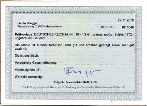 Deutsches Reich 18 postfrisch Befund Brugger BPP #NJ718