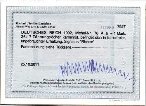 Deutsches Reich 78 Ab mit Falz Befund Jäschke BPP #NJ733