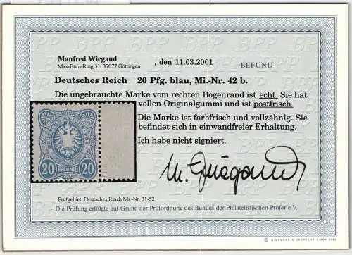 Deutsches Reich 41 II b postfrisch Befund Wiegand BPP #NJ765