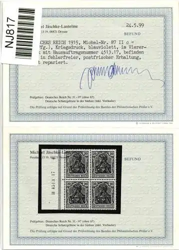 Deutsches Reich 87 II c HAN postfrisch H 4513.17, Befund Jäschke #NJ817