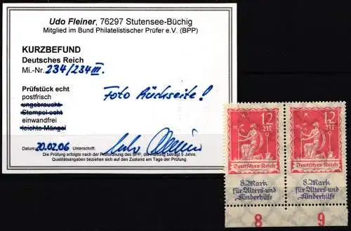 Deutsches Reich 234/234 III postfrisch Kurzbefund Fleiner BPP #NJ861