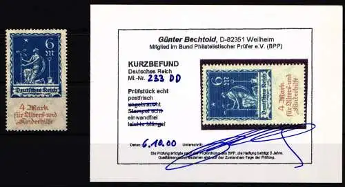 Deutsches Reich 233 DD postfrisch Doppeldruck, Kurzbefund Bechtold #NJ867